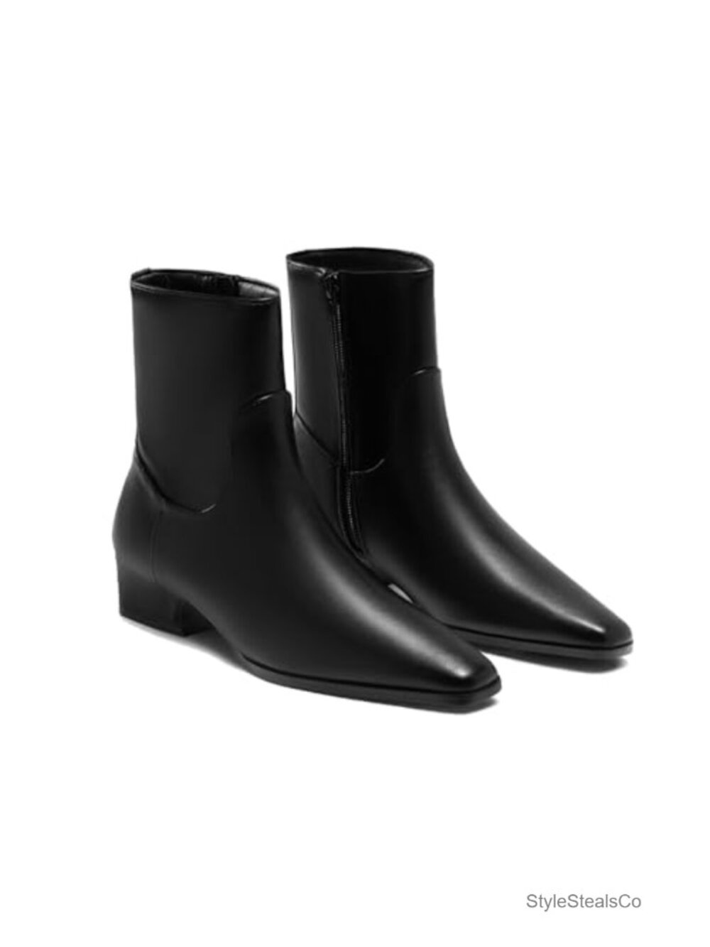 Women's Low Heel Ankle Boots Faux Leather Suede Square Toe Side Zipper Dressy